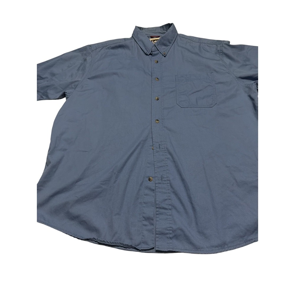 Lee Mens Short Sleeve Button Down Shirt Blue Cotton Twill Size XL Pocket